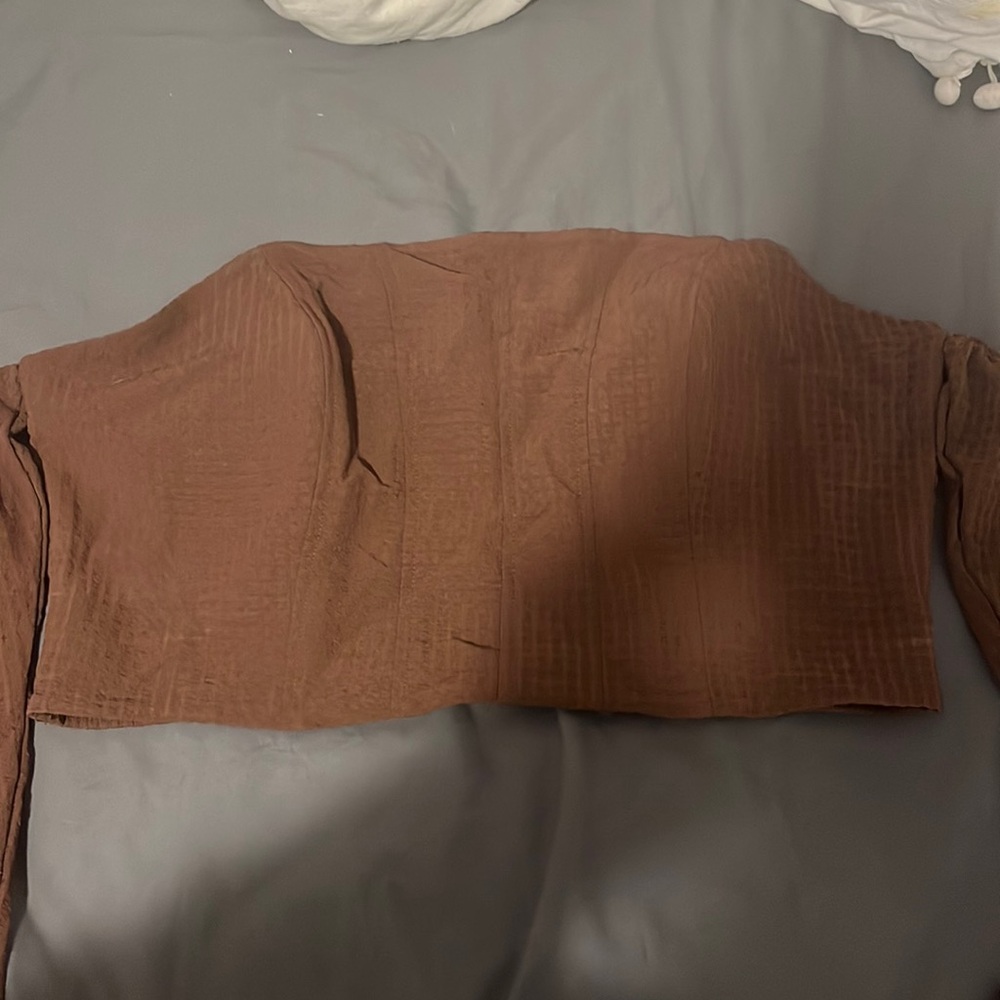 Brown corset long sleeve crop top nwt